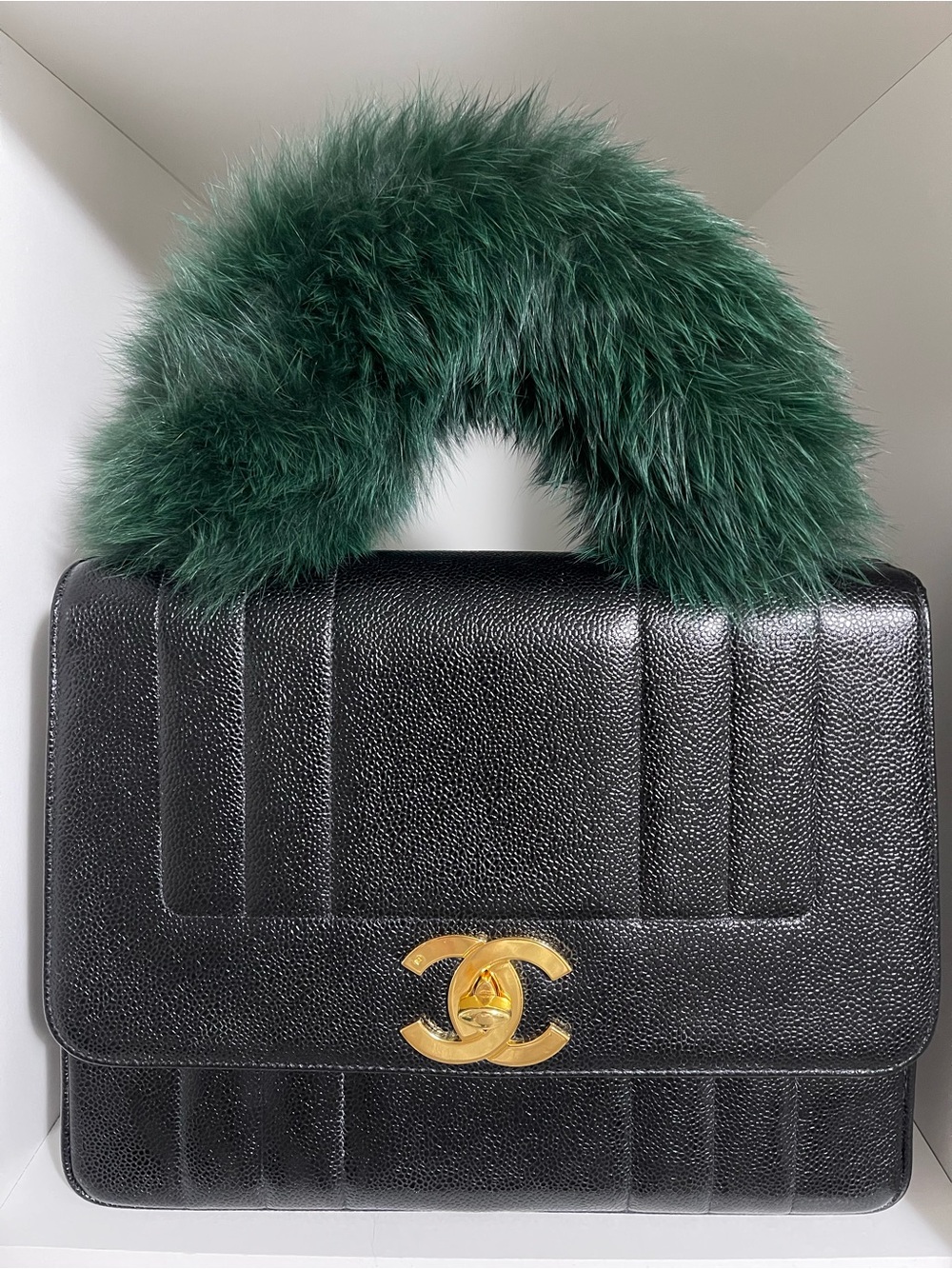 Authentic CHANEL Vintage Mademoiselle Kelly Black Caviar Bag